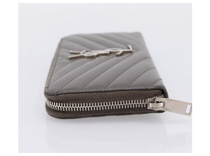 Autre Marque Cartera larga SAINT LAURENT Cassandra de piel gris plata Auth bs37418 Castaño - vista 4