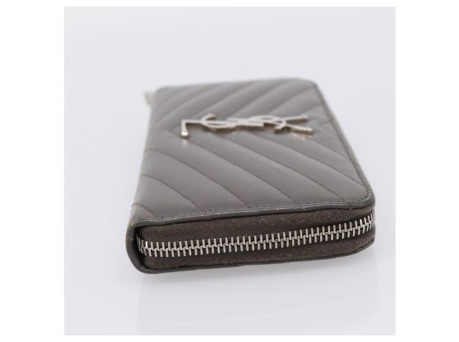 Autre Marque Cartera larga SAINT LAURENT Cassandra de piel gris plata Auth bs37418 Castaño - vista 5