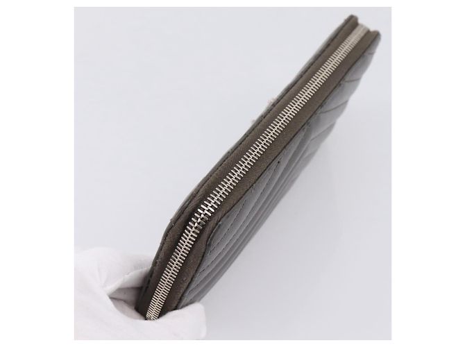 Autre Marque Cartera larga SAINT LAURENT Cassandra de piel gris plata Auth bs37418 Castaño - vista 6