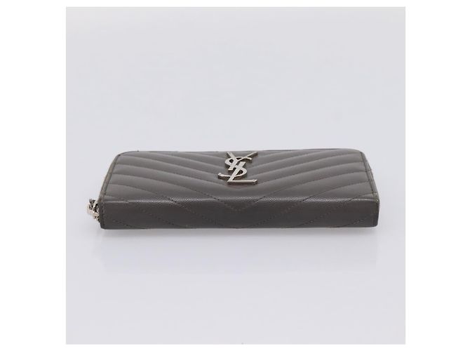 Autre Marque Cartera larga SAINT LAURENT Cassandra de piel gris plata Auth bs37418 Castaño - vista 7