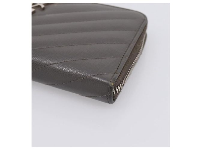 Autre Marque Cartera larga SAINT LAURENT Cassandra de piel gris plata Auth bs37418 Castaño - vista 8