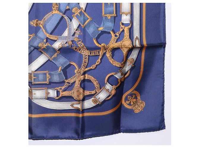Hermès Pañuelo HERMES Carre 90 Seda Azul Blanco "CAVALCADOUR" Auth ki6864M - vista 10