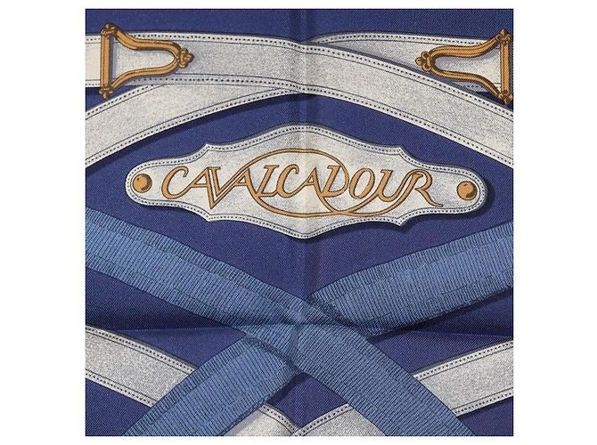 Hermès Pañuelo HERMES Carre 90 Seda Azul Blanco "CAVALCADOUR" Auth ki6864M - vista 11