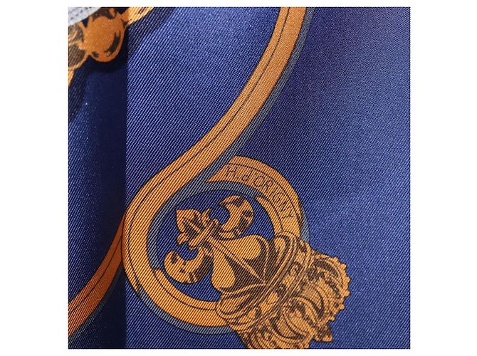 Hermès Pañuelo HERMES Carre 90 Seda Azul Blanco "CAVALCADOUR" Auth ki6864M - vista 13