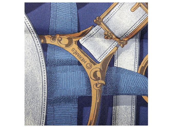 Hermès Pañuelo HERMES Carre 90 Seda Azul Blanco "CAVALCADOUR" Auth ki6864M - vista 14
