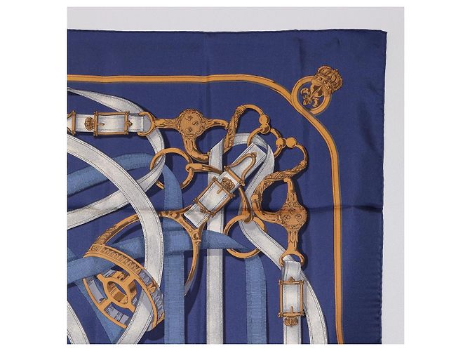 Hermès Pañuelo HERMES Carre 90 Seda Azul Blanco "CAVALCADOUR" Auth ki6864M - vista 4