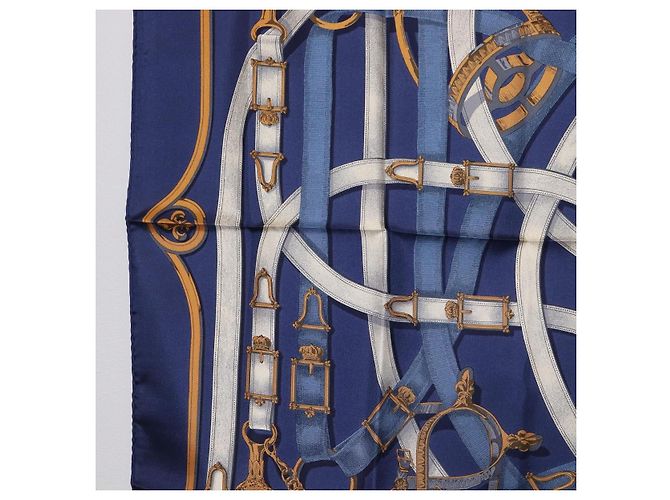Hermès Pañuelo HERMES Carre 90 Seda Azul Blanco "CAVALCADOUR" Auth ki6864M - vista 5