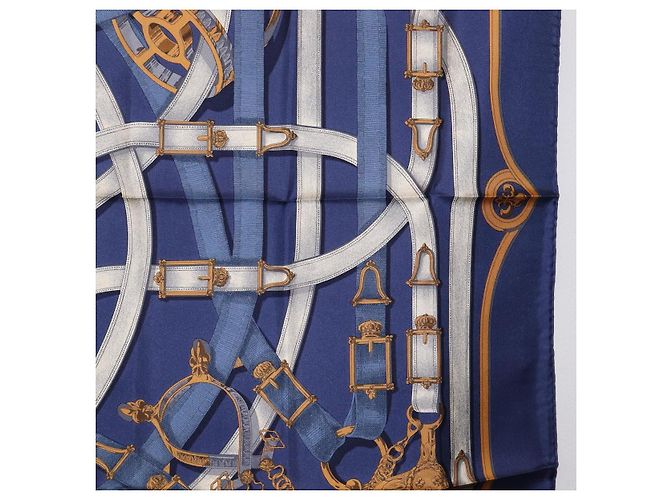 Hermès Pañuelo HERMES Carre 90 Seda Azul Blanco "CAVALCADOUR" Auth ki6864M - vista 7