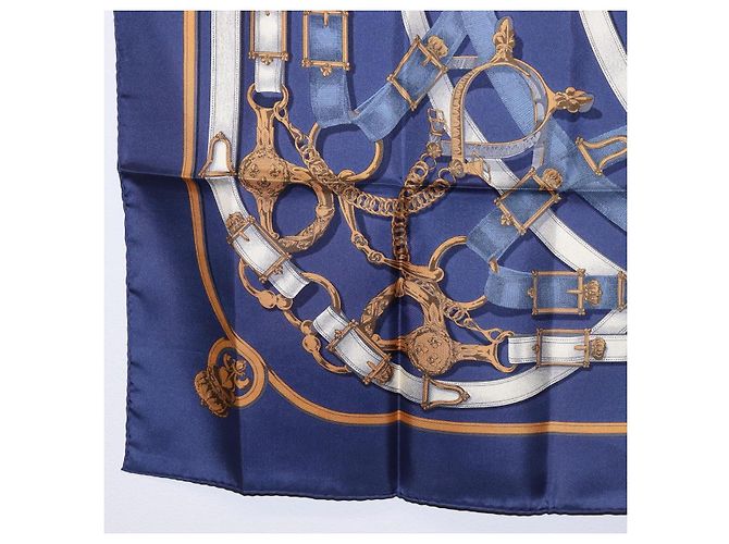 Hermès Pañuelo HERMES Carre 90 Seda Azul Blanco "CAVALCADOUR" Auth ki6864M - vista 8