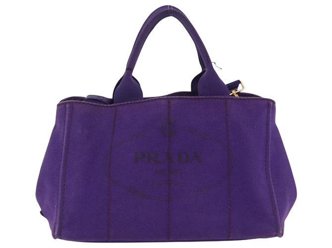 PRADA Canapa MM Handtasche Canvas Lila Goldfarben Auth mr3004A - Ansicht 2