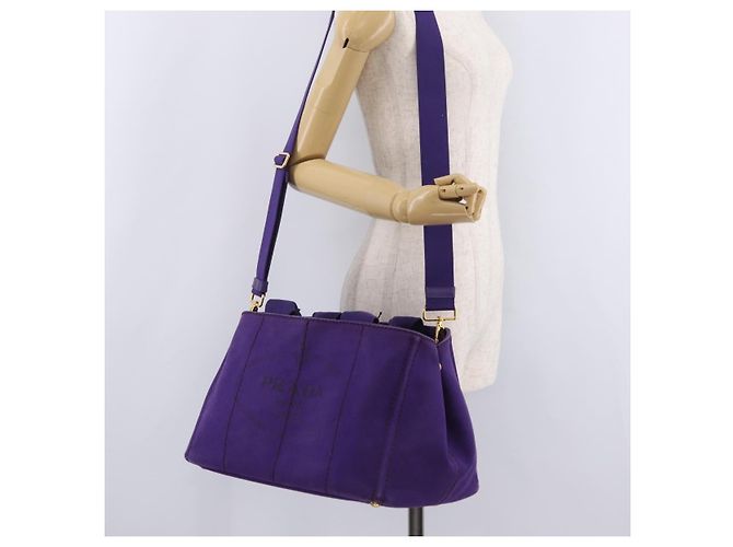 PRADA Canapa MM Handtasche Canvas Lila Goldfarben Auth mr3004A - Ansicht 29