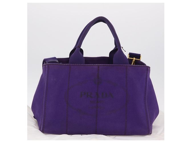 PRADA Canapa MM Handtasche Canvas Lila Goldfarben Auth mr3004A - Ansicht 30