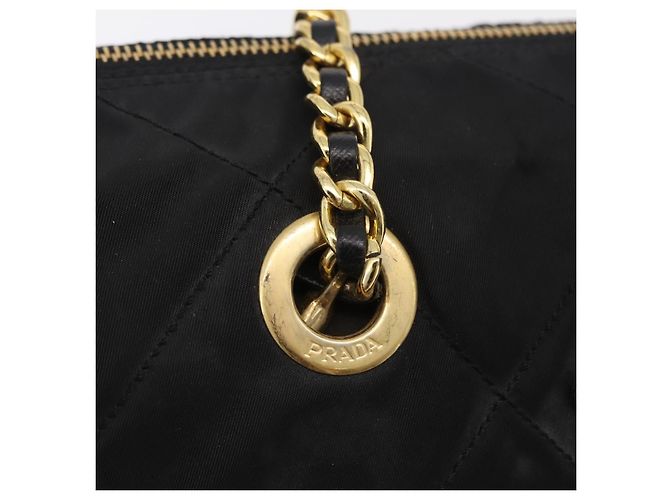 Bolsa de Ombro com Corrente PRADA Nylon Black Gold Auth ar14310A Preto Dourado - vista 15