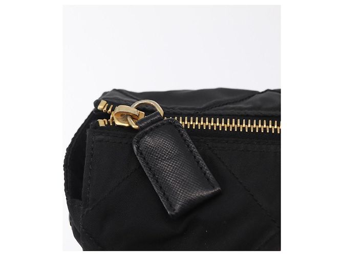 Bolsa de Ombro com Corrente PRADA Nylon Black Gold Auth ar14310A Preto Dourado - vista 16