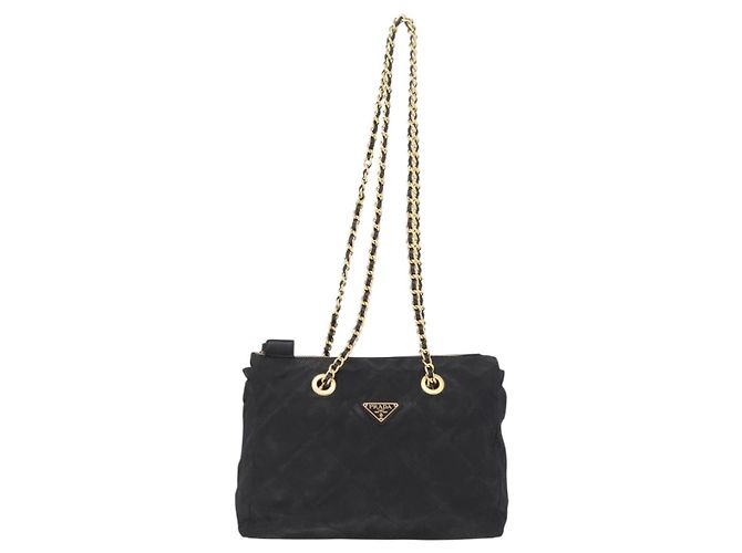 Bolsa de Ombro com Corrente PRADA Nylon Black Gold Auth ar14310A Preto Dourado - vista 2