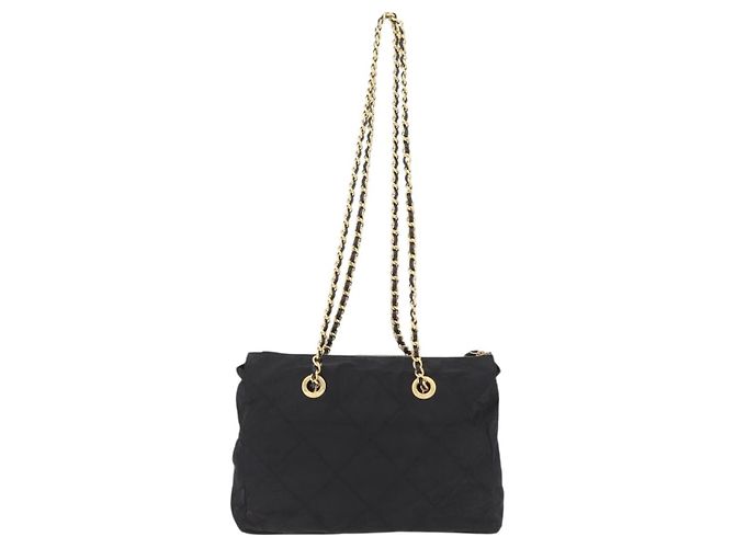 Bolsa de Ombro com Corrente PRADA Nylon Black Gold Auth ar14310A Preto Dourado - vista 3