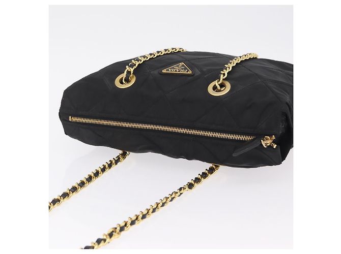 Bolsa de Ombro com Corrente PRADA Nylon Black Gold Auth ar14310A Preto Dourado - vista 6