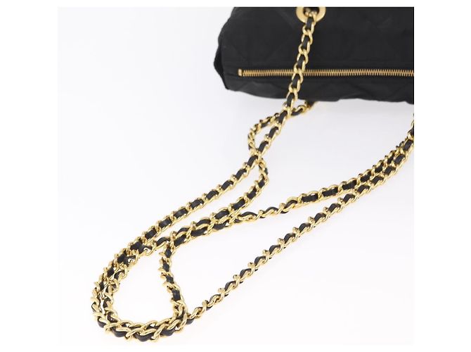 Bolsa de Ombro com Corrente PRADA Nylon Black Gold Auth ar14310A Preto Dourado - vista 7
