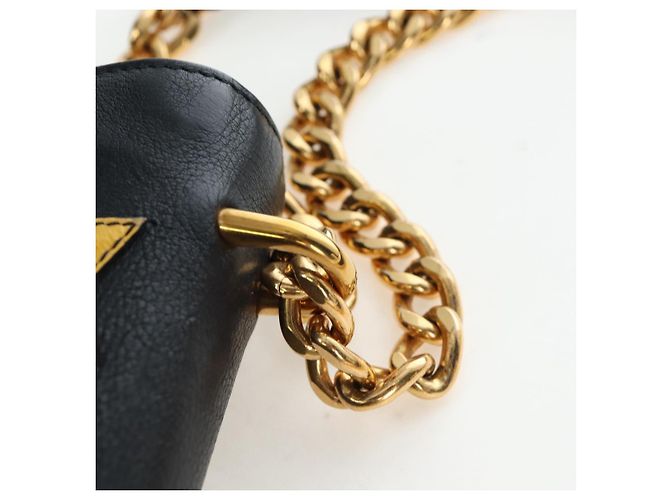 Borsa a tracolla con catena PRADA in pelle nera e oro Auth 202514M Nero D'oro - vista 11