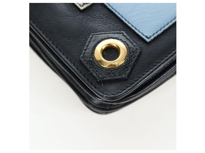 Borsa a tracolla con catena PRADA in pelle nera e oro Auth 202514M Nero D'oro - vista 13