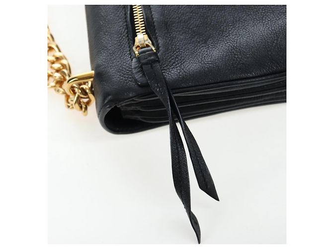 Borsa a tracolla con catena PRADA in pelle nera e oro Auth 202514M Nero D'oro - vista 17