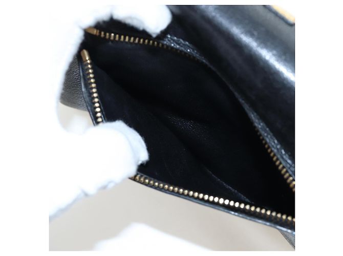Borsa a tracolla con catena PRADA in pelle nera e oro Auth 202514M Nero D'oro - vista 18