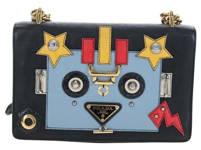 Borsa a tracolla con catena PRADA in pelle nera e oro Auth 202514M Nero D'oro - vista 2
