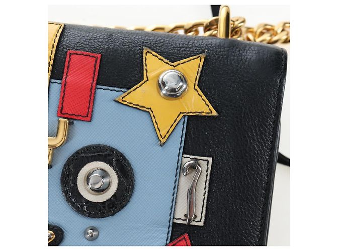 Borsa a tracolla con catena PRADA in pelle nera e oro Auth 202514M Nero D'oro - vista 20