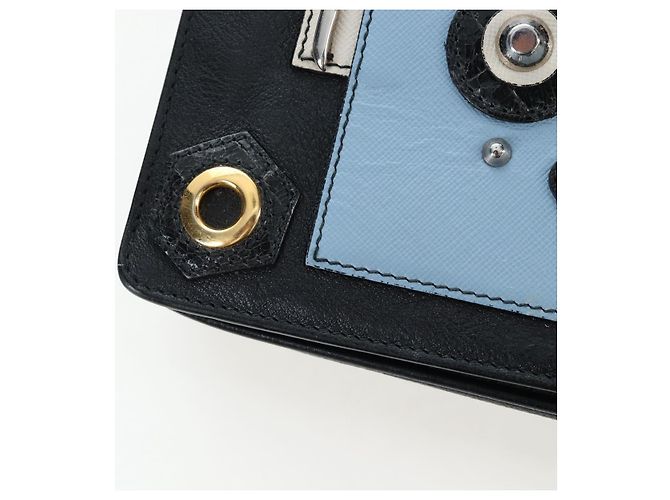 Borsa a tracolla con catena PRADA in pelle nera e oro Auth 202514M Nero D'oro - vista 21