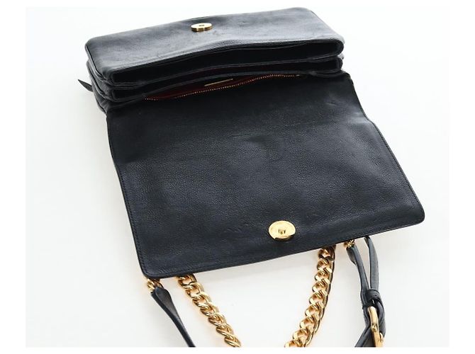 Borsa a tracolla con catena PRADA in pelle nera e oro Auth 202514M Nero D'oro - vista 24