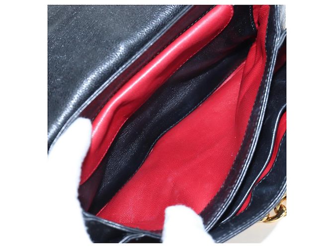 Borsa a tracolla con catena PRADA in pelle nera e oro Auth 202514M Nero D'oro - vista 30