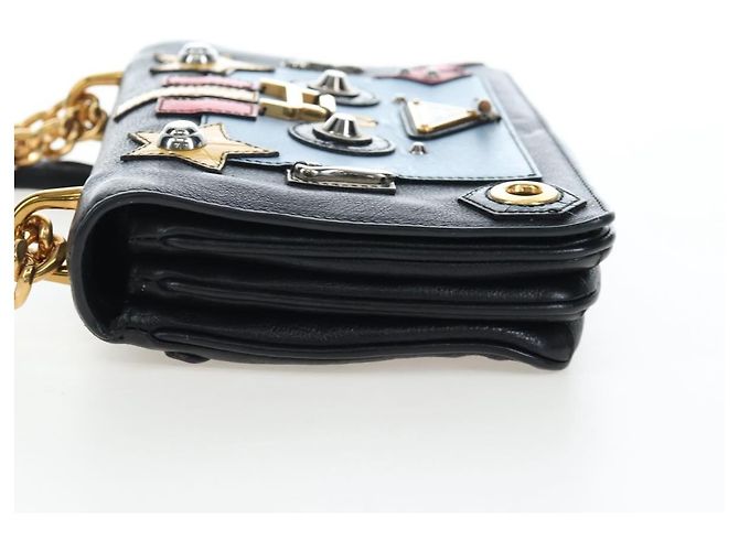 Borsa a tracolla con catena PRADA in pelle nera e oro Auth 202514M Nero D'oro - vista 4