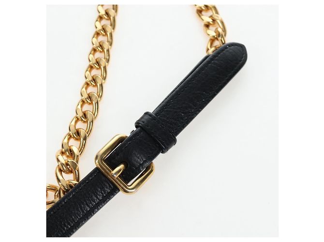 Borsa a tracolla con catena PRADA in pelle nera e oro Auth 202514M Nero D'oro - vista 8