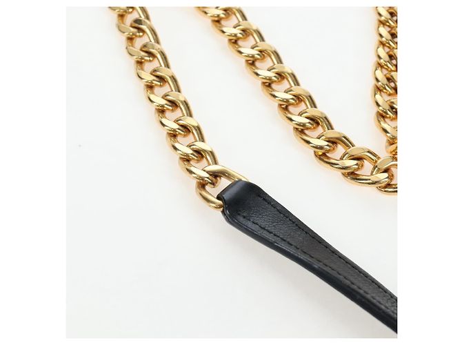Borsa a tracolla con catena PRADA in pelle nera e oro Auth 202514M Nero D'oro - vista 9