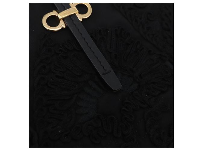 Borsa a mano Salvatore Ferragamo Gancini Nylon Nero Tono Oro Auth BA16145 - vista 16