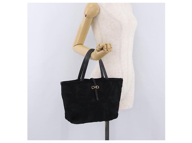 Borsa a mano Salvatore Ferragamo Gancini Nylon Nero Tono Oro Auth BA16145 - vista 25