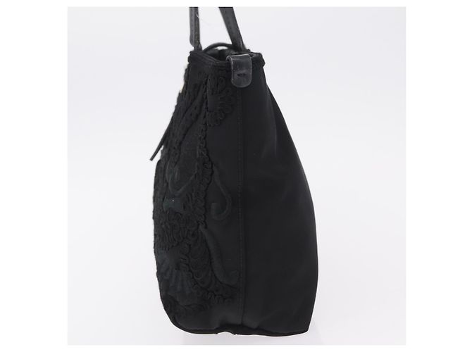 Borsa a mano Salvatore Ferragamo Gancini Nylon Nero Tono Oro Auth BA16145 - vista 4