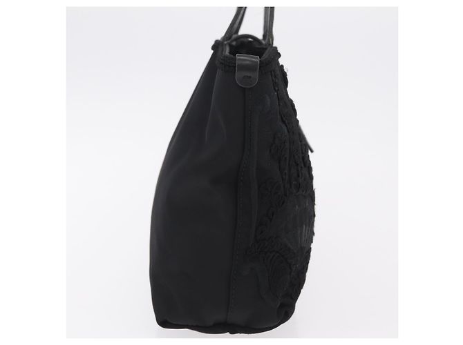 Borsa a mano Salvatore Ferragamo Gancini Nylon Nero Tono Oro Auth BA16145 - vista 5