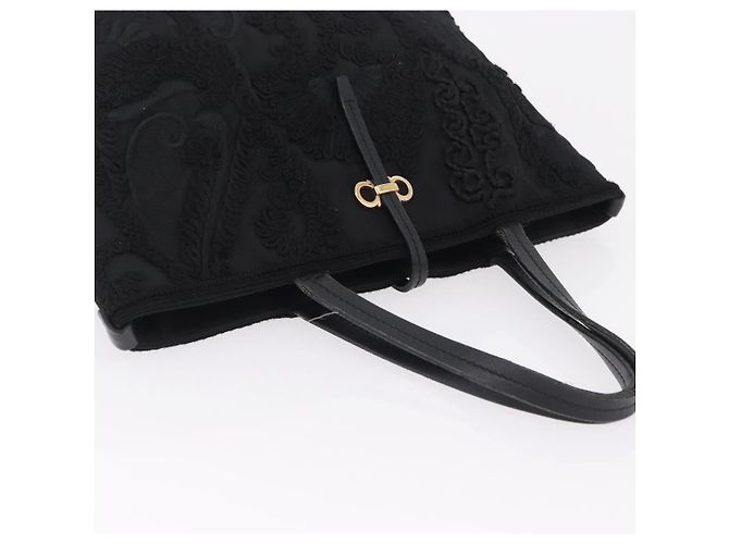 Borsa a mano Salvatore Ferragamo Gancini Nylon Nero Tono Oro Auth BA16145 - vista 6