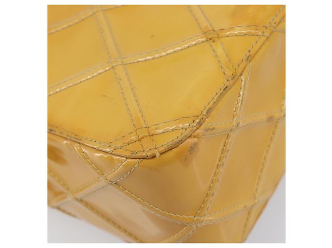 Borsa a tracolla CHANEL Matelasse Pelle verniciata Giallo Argento CC Auth bs37322 - vista 15