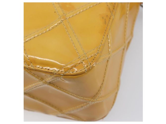 Borsa a tracolla CHANEL Matelasse Pelle verniciata Giallo Argento CC Auth bs37322 - vista 16
