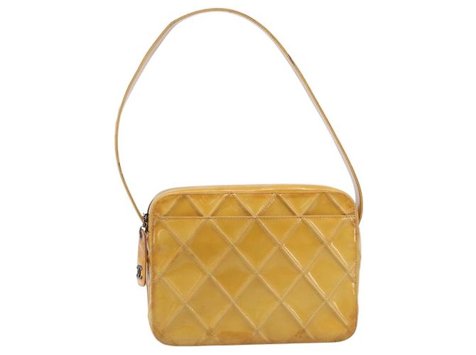 Borsa a tracolla CHANEL Matelasse Pelle verniciata Giallo Argento CC Auth bs37322 - vista 2