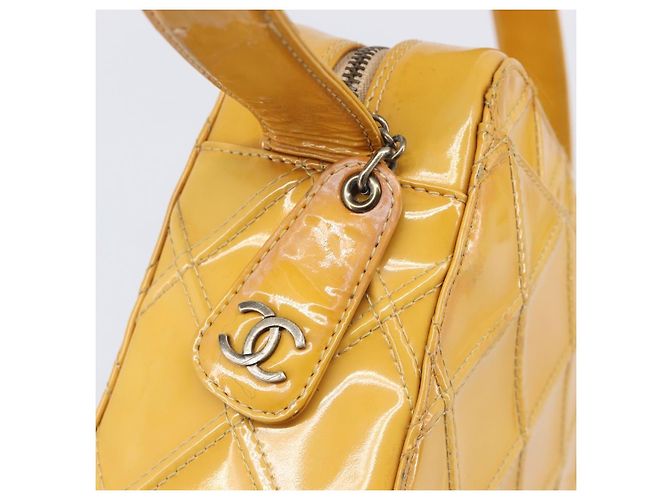 Borsa a tracolla CHANEL Matelasse Pelle verniciata Giallo Argento CC Auth bs37322 - vista 20