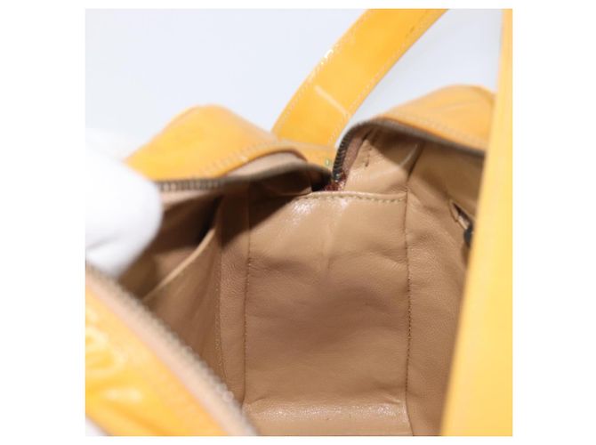 Borsa a tracolla CHANEL Matelasse Pelle verniciata Giallo Argento CC Auth bs37322 - vista 24