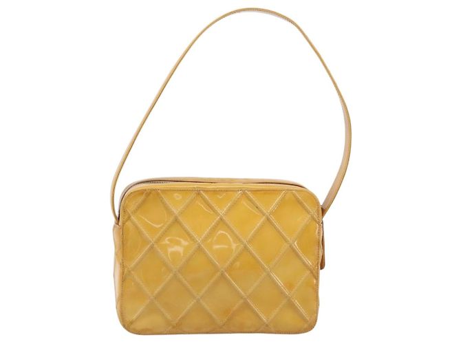 Borsa a tracolla CHANEL Matelasse Pelle verniciata Giallo Argento CC Auth bs37322 - vista 3