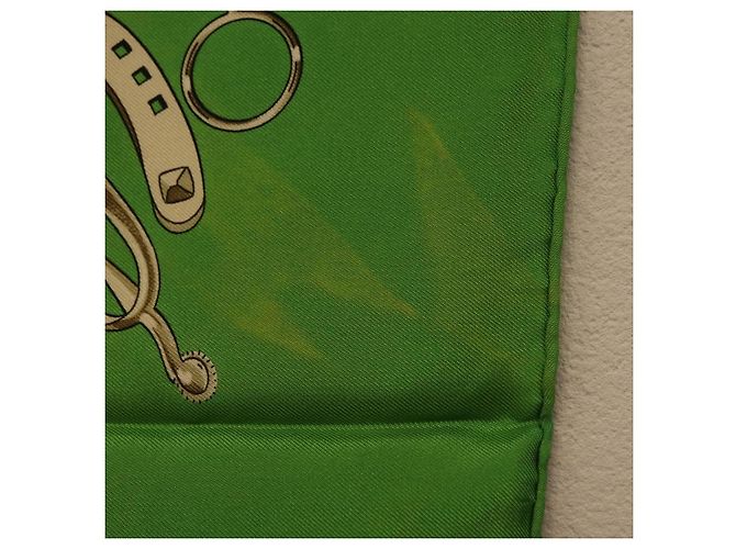 Hermès Foulard HERMES Carre90 "MAN`EGE" Seta Verde Auth bs37309 - vista 11
