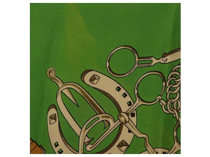 Hermès Foulard HERMES Carre90 "MAN`EGE" Seta Verde Auth bs37309 - vista 12