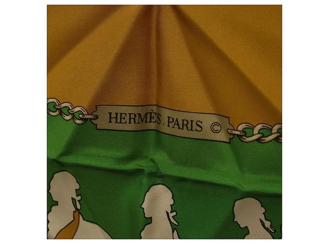 Hermès Foulard HERMES Carre90 "MAN`EGE" Seta Verde Auth bs37309 - vista 14