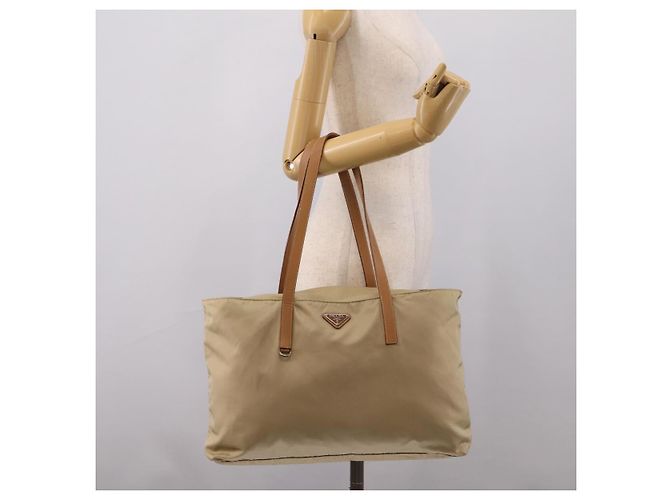Sac Tote PRADA Nylon Beige Silver Auth 206281A Argenté - vue 23