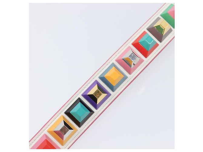 FENDI Strap You Shoulder Strap Leather 15.2"" White Silver Auth bs37389 Silvery - view 13